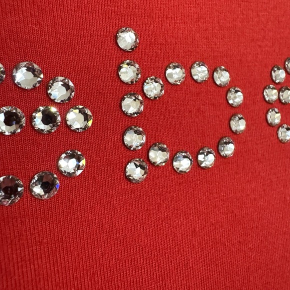 Bebe Long Sleeve Knit Maxi Dress Small Red Swarovski Crystal Rhinestone Logo USA - Picture 7 of 16